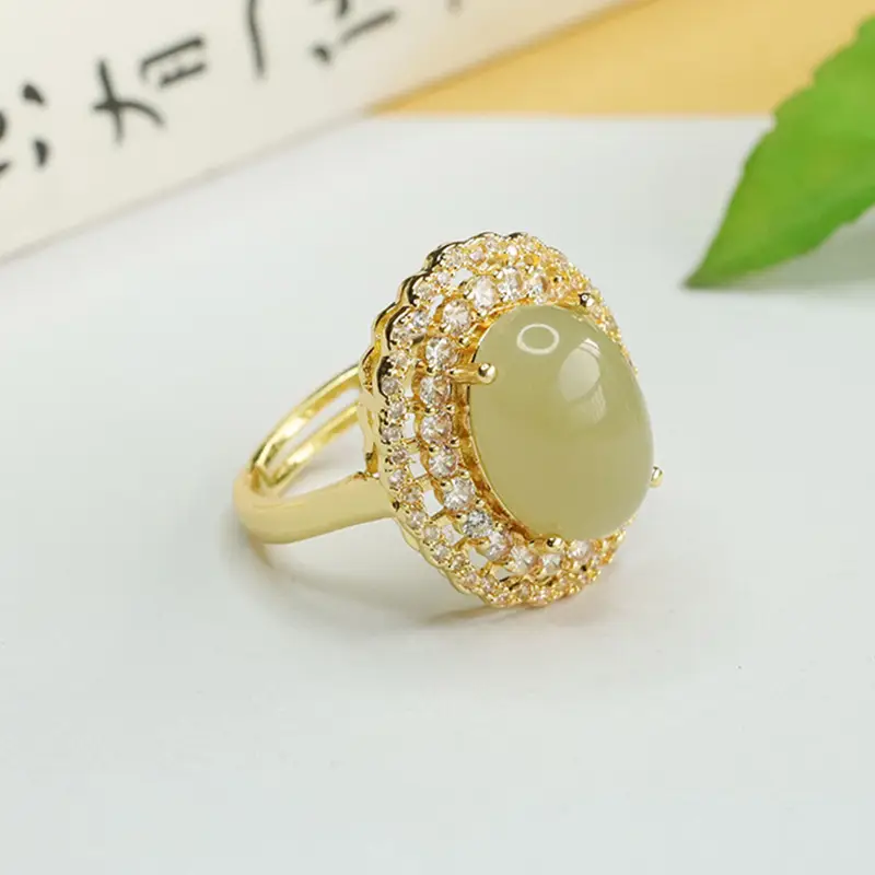 Aiyu Natural Hetian Jade Ring Full Diamond Gold Plated - Image 3