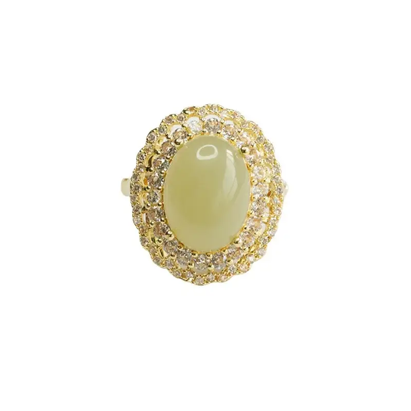 Aiyu Natural Hetian Jade Ring Full Diamond Gold Plated - Image 6