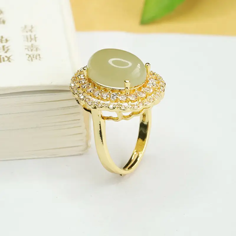 Aiyu Natural Hetian Jade Ring Full Diamond Gold Plated — feature 10