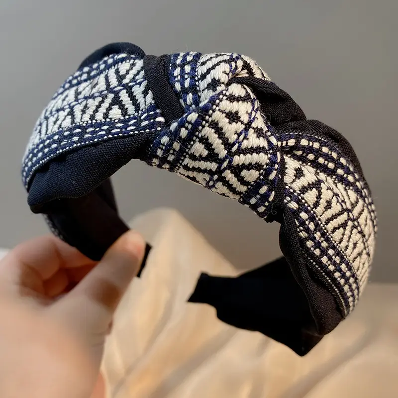 Ethnic Checkered Wide Brim Headband for Women