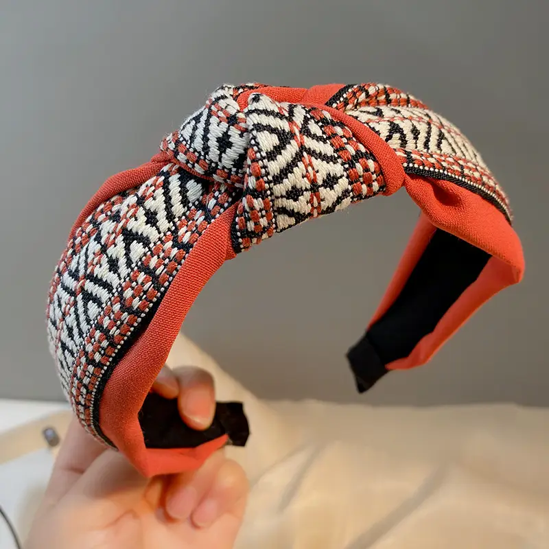 Ethnic Checkered Wide Brim Headband for Women
