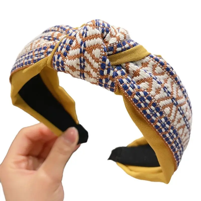 Ethnic Checkered Wide Brim Headband for Women