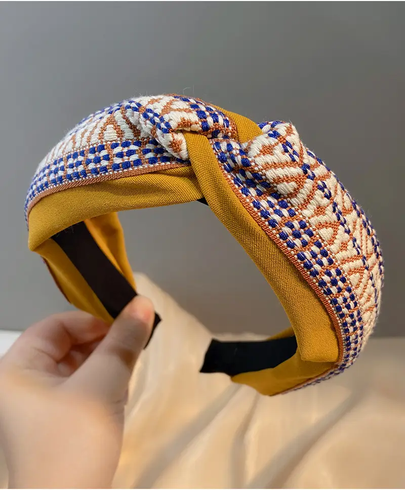 Ethnic Checkered Wide Brim Headband for Women — feature 2