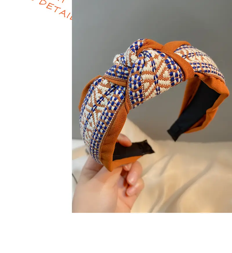 Ethnic Checkered Wide Brim Headband for Women — feature 3