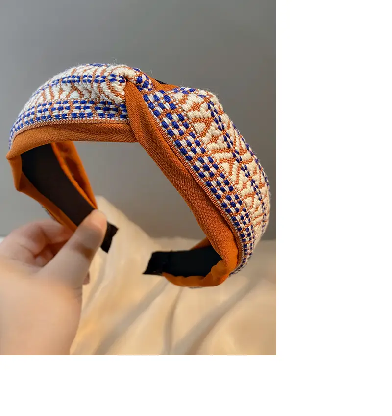 Ethnic Checkered Wide Brim Headband for Women — feature 5