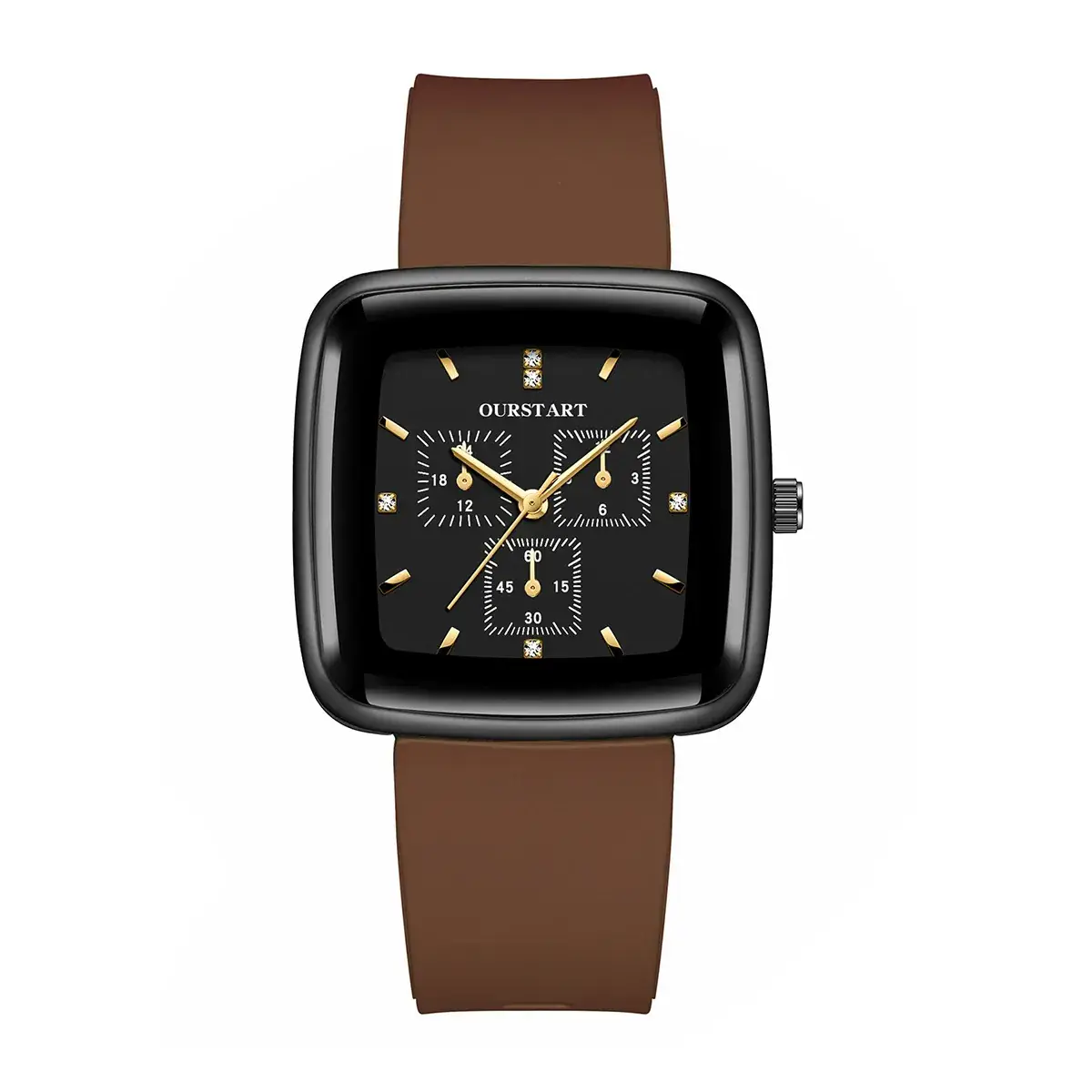 Women's Black Square Quartz Watch with 3-Eye Display - Image 3