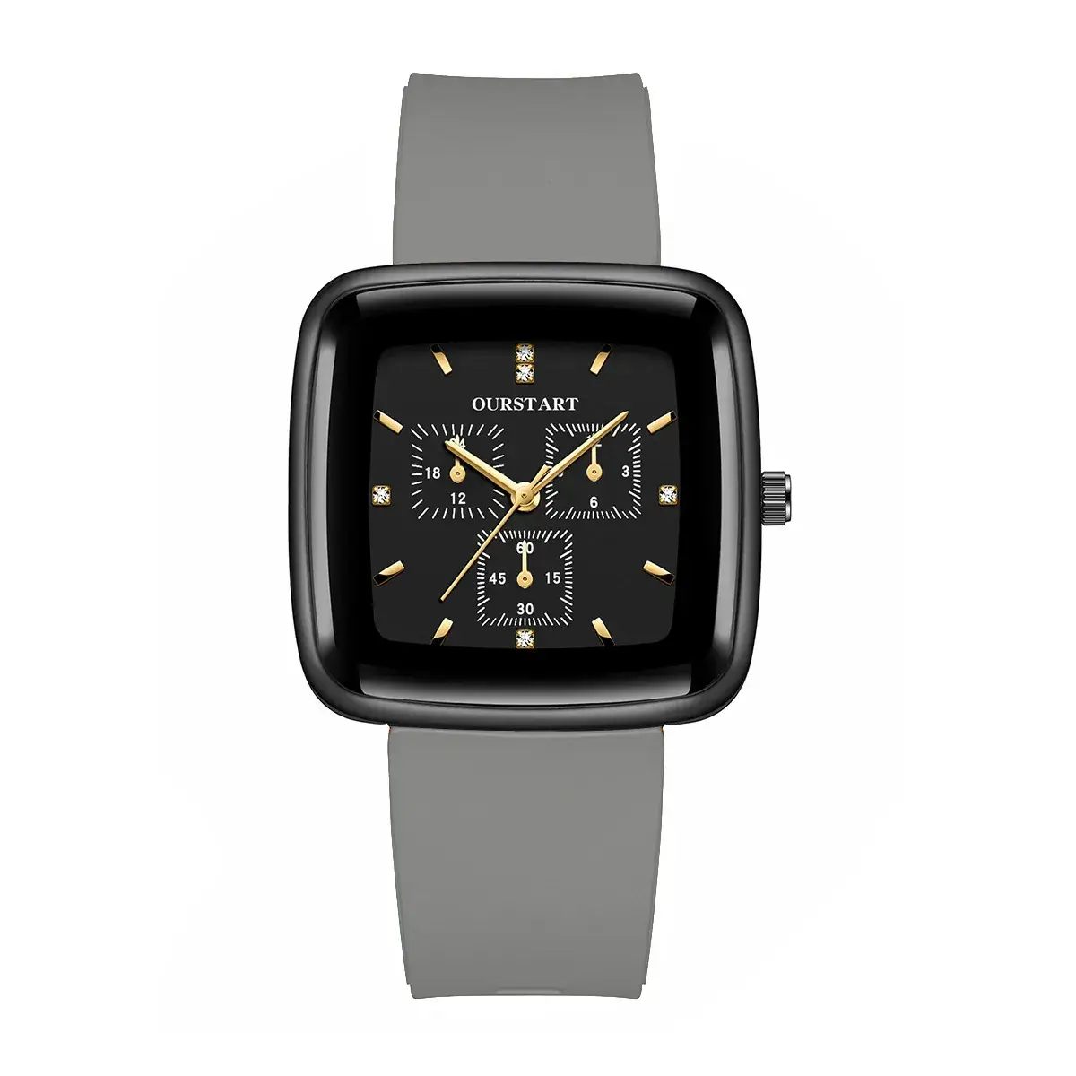 Women's Black Square Quartz Watch with 3-Eye Display - Image 4
