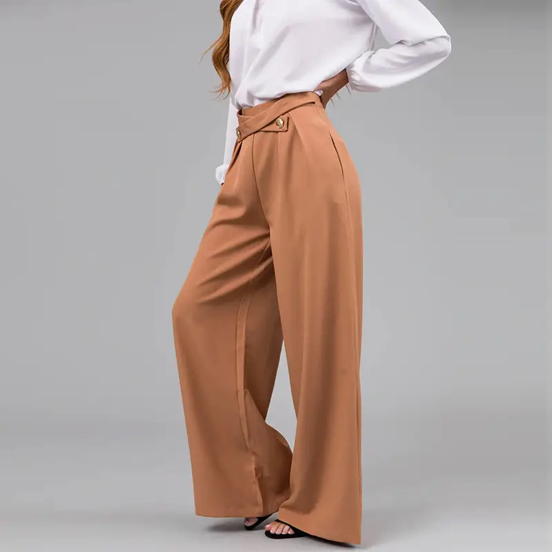 Women Loose Straight Leg Pants Tan Hot Selling - Image 2
