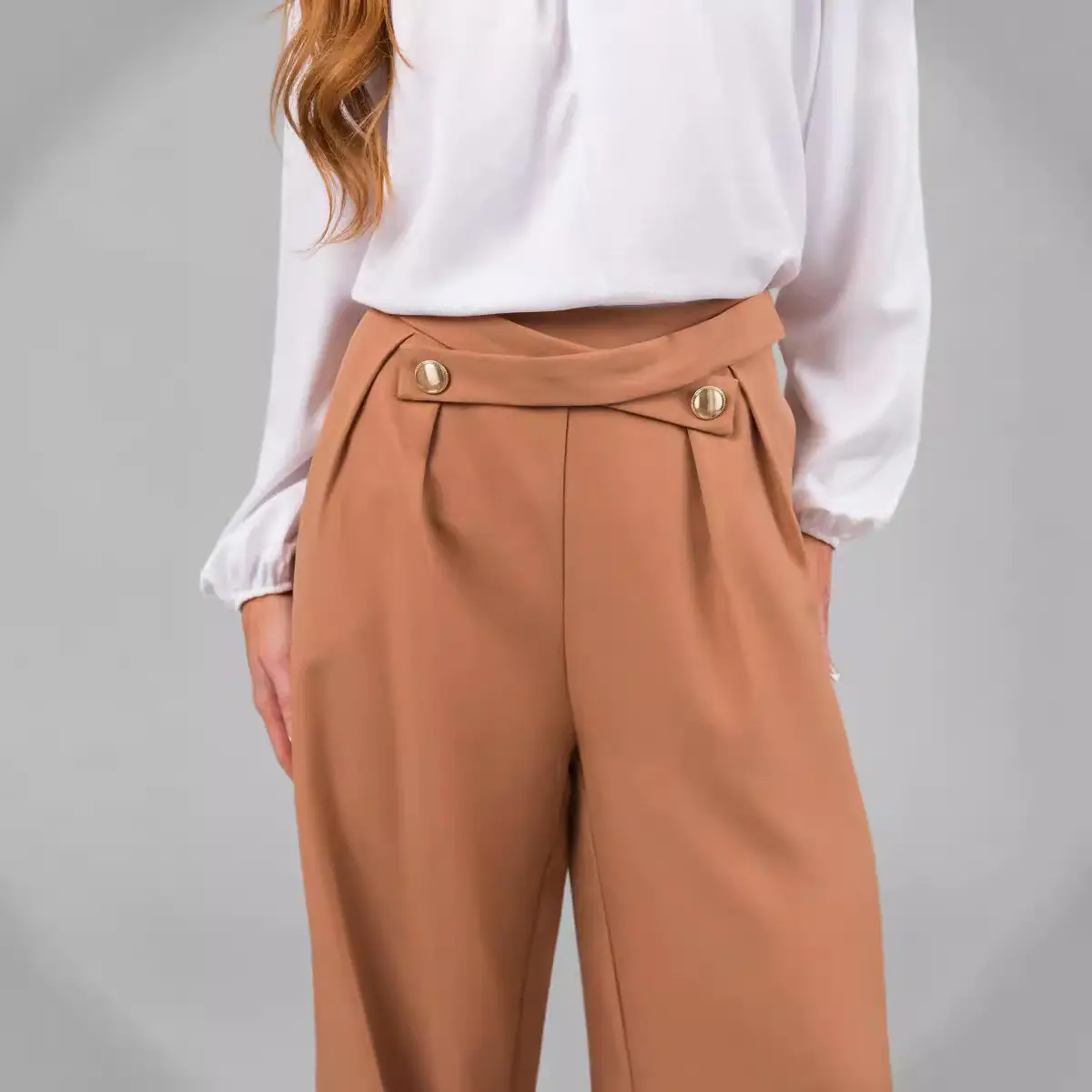 Women Loose Straight Leg Pants Tan Hot Selling - Image 4