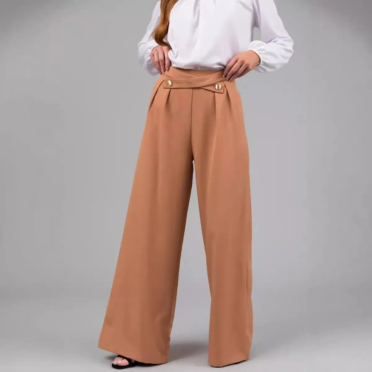 Women Loose Straight Leg Pants Tan Hot Selling - Image 5