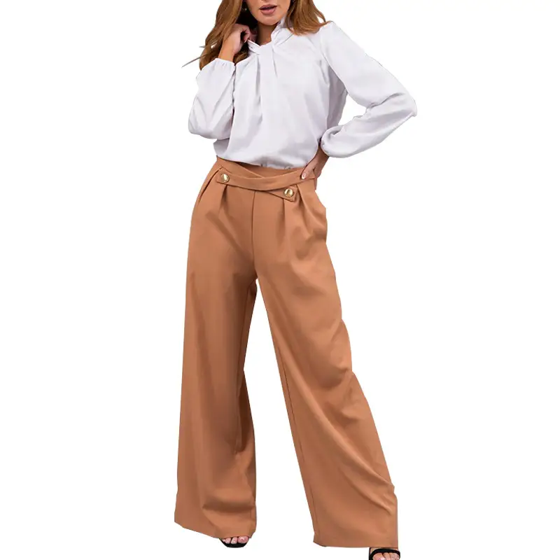 Women Loose Straight Leg Pants Tan Hot Selling - Image 6