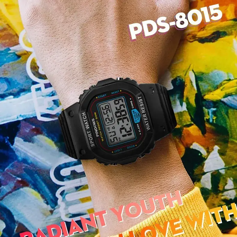 White Digital Watch with LED Light & Water Resistant - Image 9