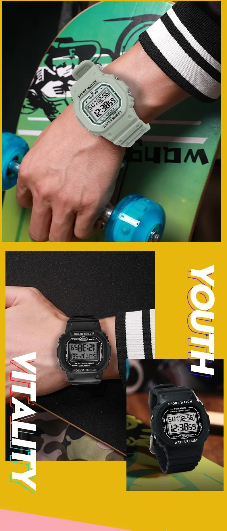 White Digital Watch with LED Light & Water Resistant — feature 12