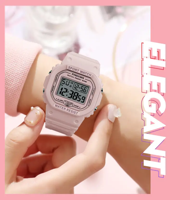 White Digital Watch with LED Light & Water Resistant — feature 14
