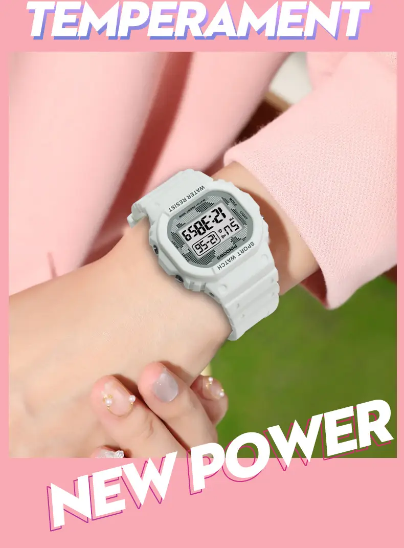 White Digital Watch with LED Light & Water Resistant — feature 15