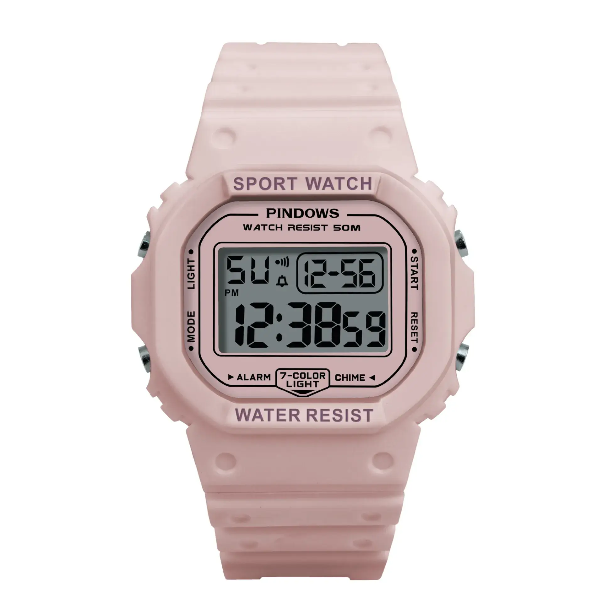 White Digital Watch with LED Light & Water Resistant - Image 4