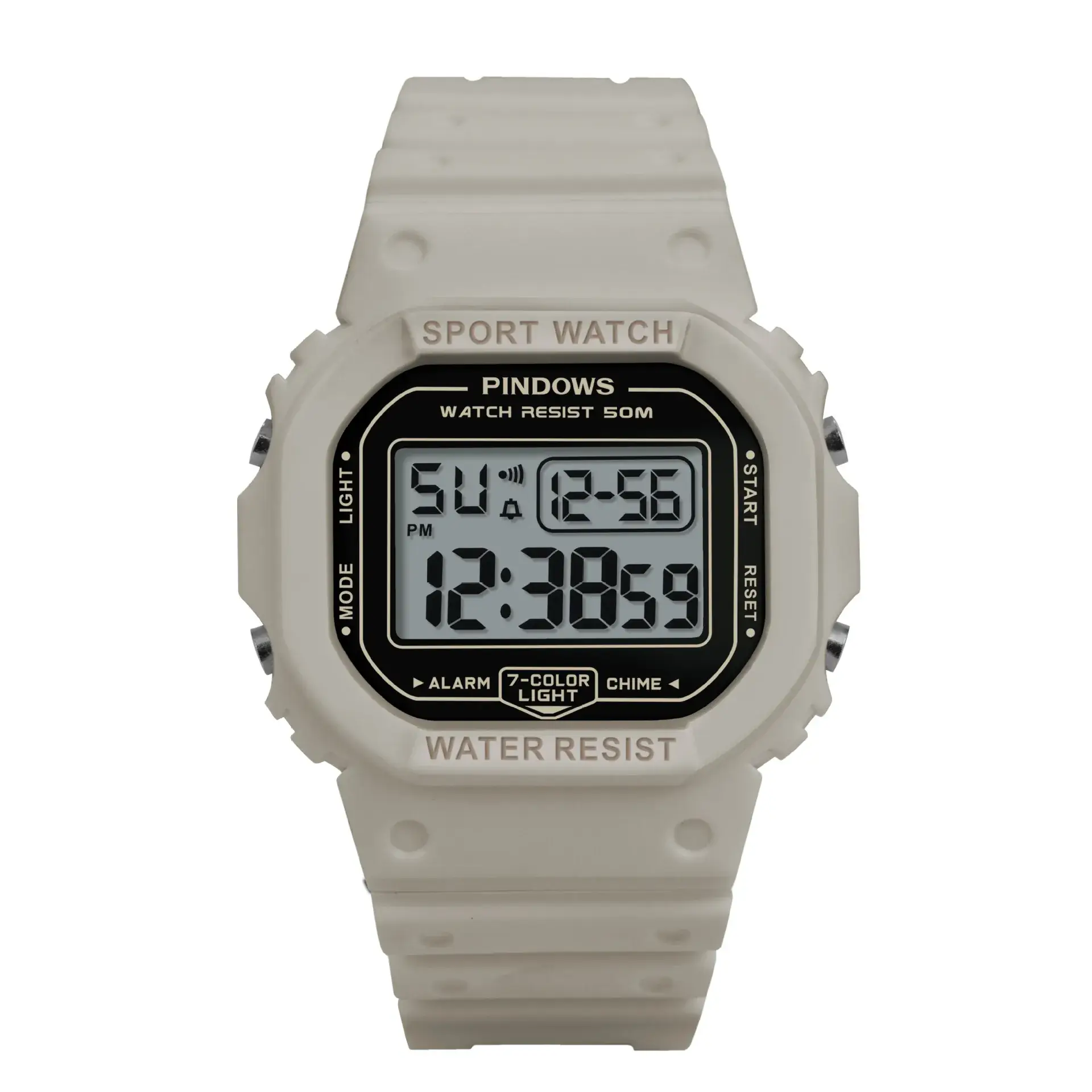 White Digital Watch with LED Light & Water Resistant - Image 5