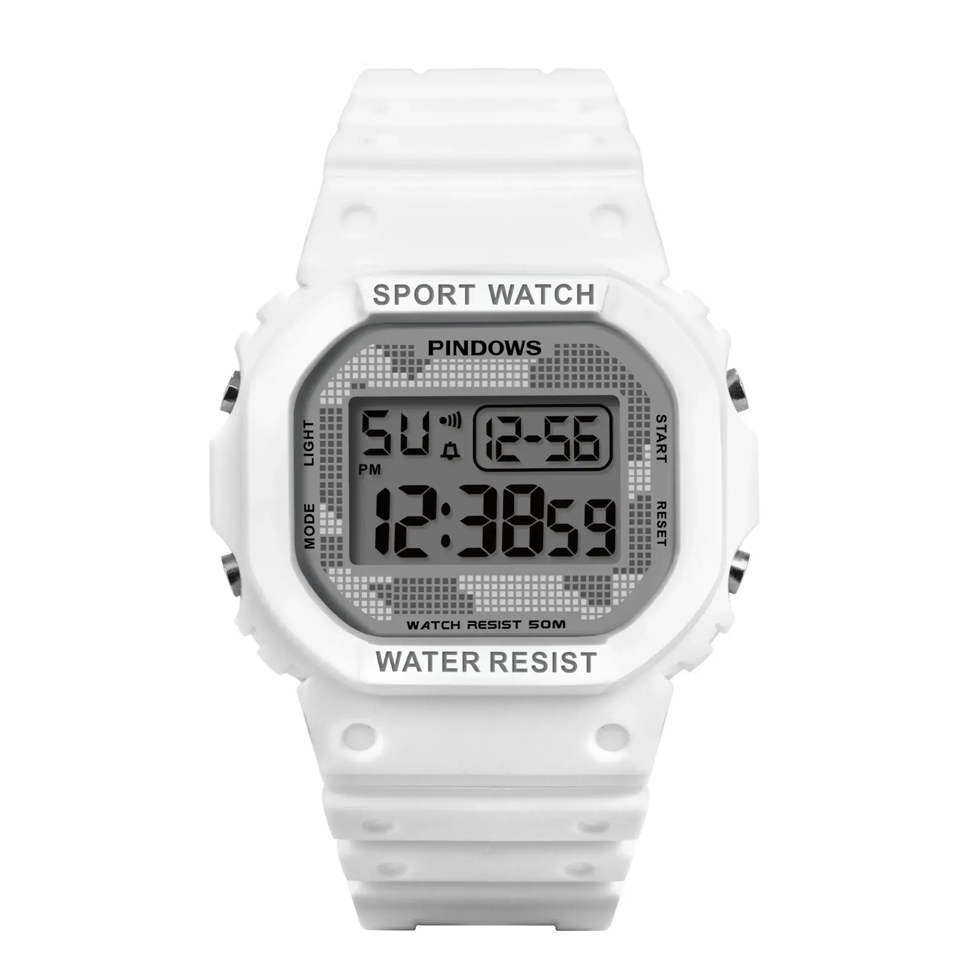 White Digital Watch with LED Light & Water Resistant - Image 6