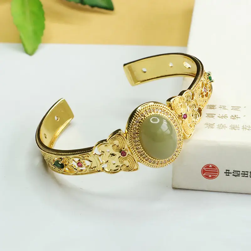 Aiyu Jade Bead Bracelet Clear Water Material Gold Tone - Image 5