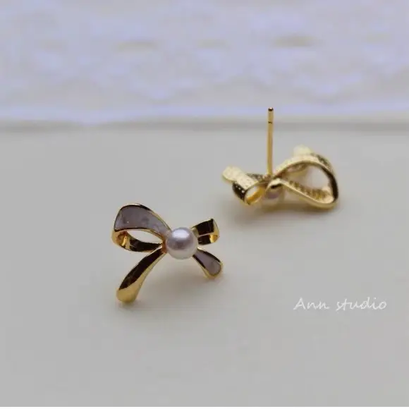 2024 Natural Pearl Bow Earrings S925 Silver - Image 6