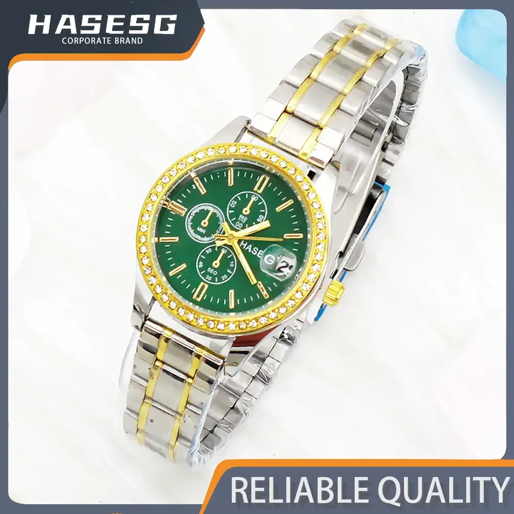 Women's Green Dial Luxury Watch with Diamond Bracelet