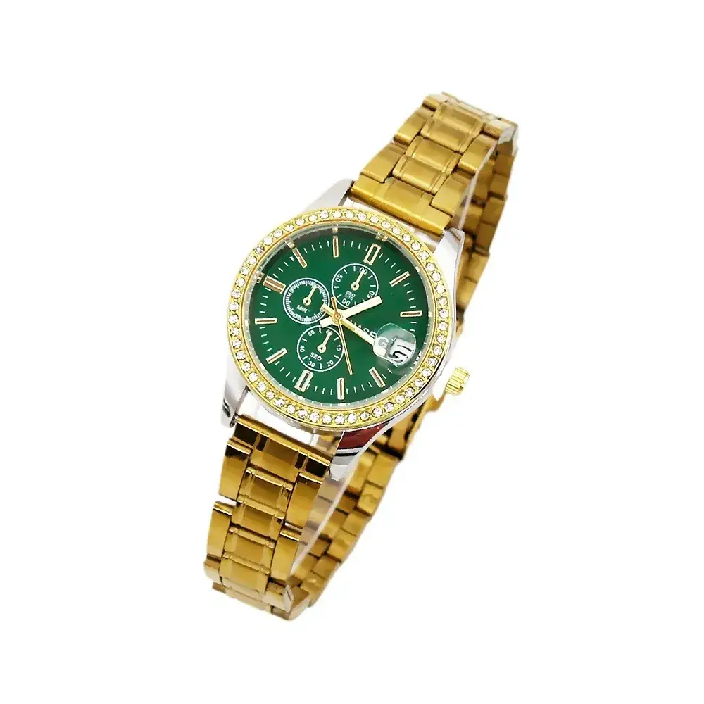 Women's Green Dial Luxury Watch with Diamond Bracelet