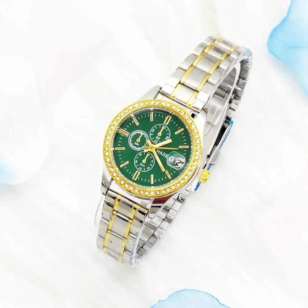 Women's Green Dial Luxury Watch with Diamond Bracelet
