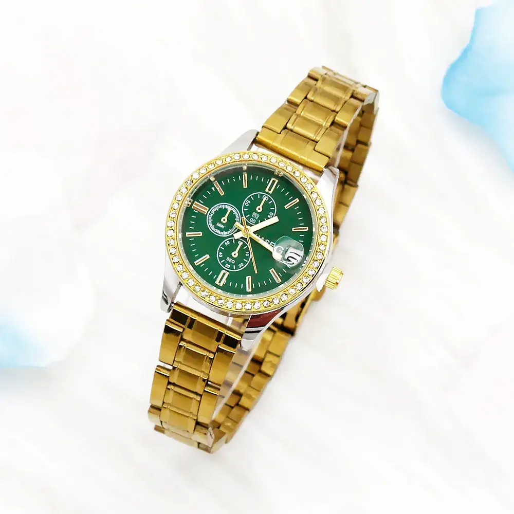 Women's Green Dial Luxury Watch with Diamond Bracelet