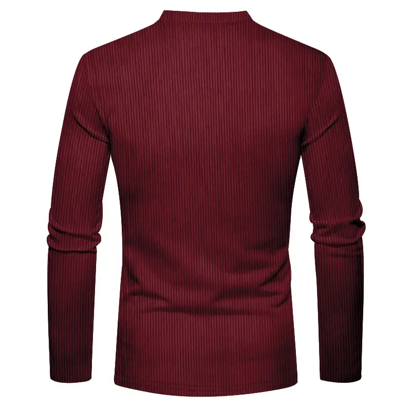 Men's Grey Corduroy Henley T-Shirt with Patch Pocket — feature 12