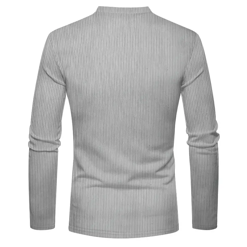 Men's Grey Corduroy Henley T-Shirt with Patch Pocket — feature 16