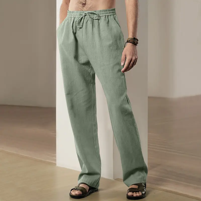 Men's Blue Linen Hip Hop Casual Trousers - Image 12