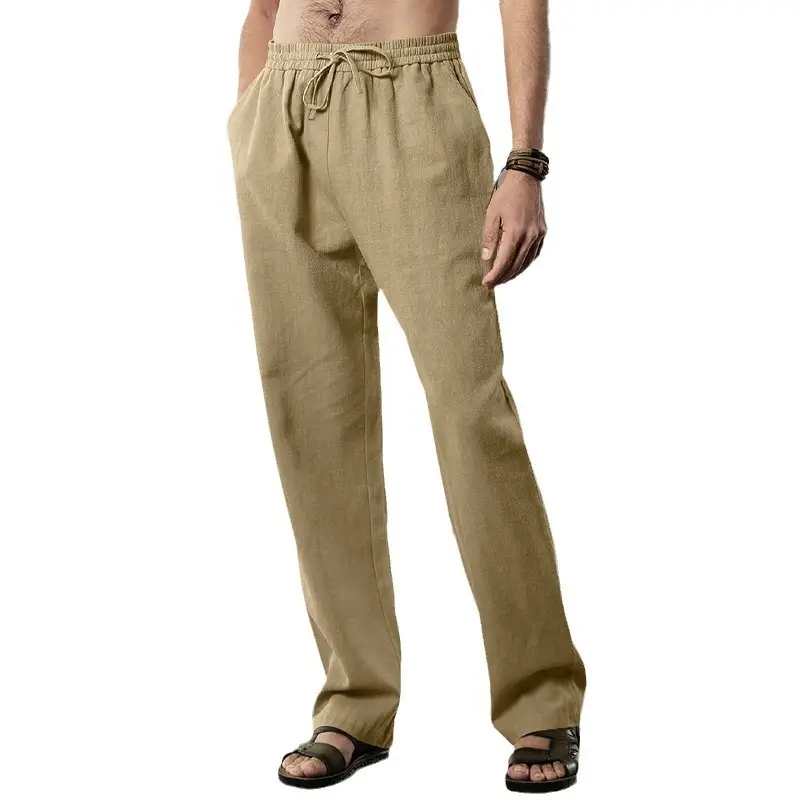 Men's Blue Linen Hip Hop Casual Trousers - Image 13