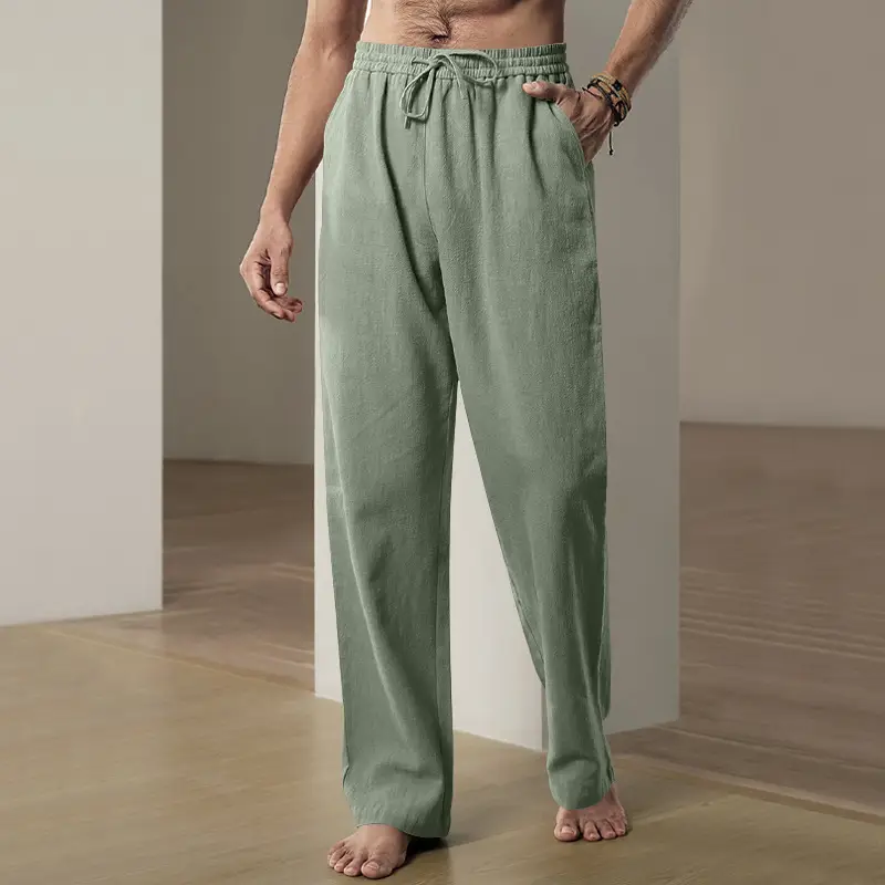 Men's Blue Linen Hip Hop Casual Trousers — feature 27