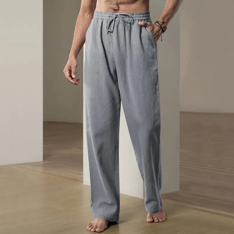 Men's Blue Linen Hip Hop Casual Trousers — feature 34