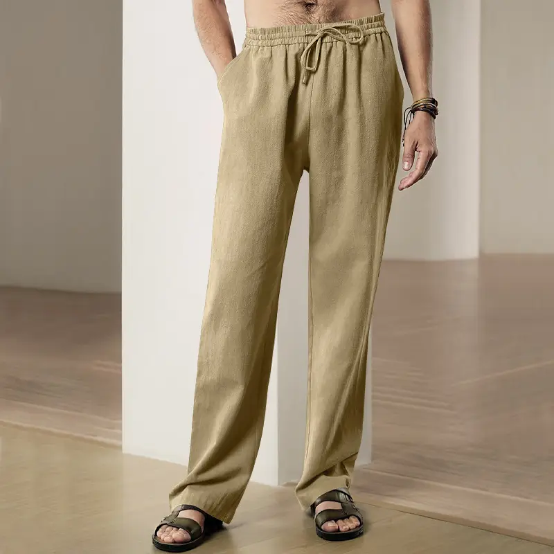 Men's Blue Linen Hip Hop Casual Trousers — feature 40