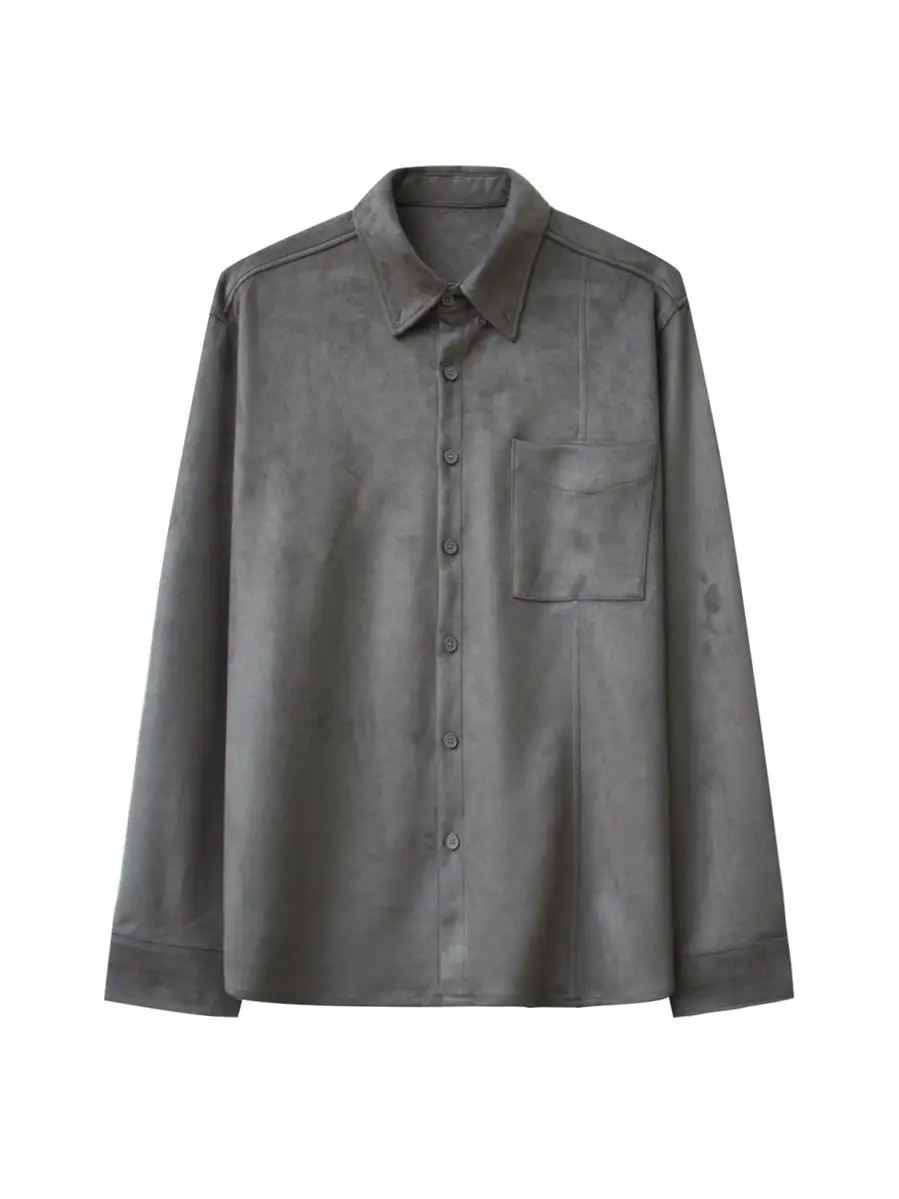 Men Korean Style Suede Long Sleeve Shirt Light Beige