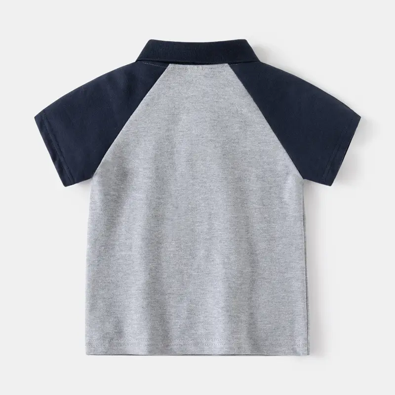 Kids Korean Style Short Sleeve Polo Shirt Grey Blue - Image 4