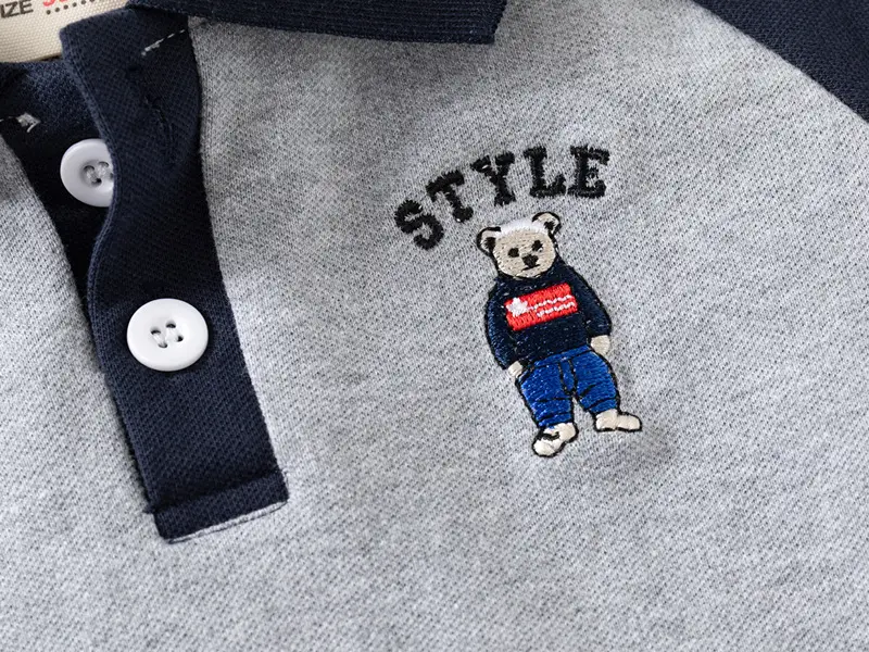 Kids Korean Style Short Sleeve Polo Shirt Grey Blue — feature 7