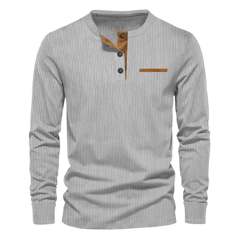 Men's Long Sleeve Corduroy Henley Shirt Olive Green - Image 11