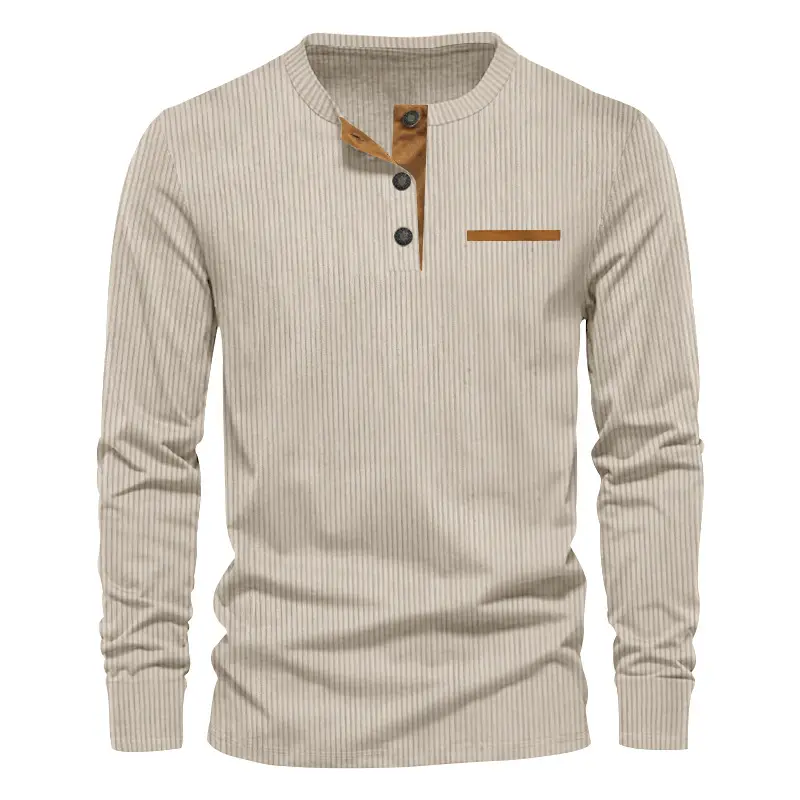 Men's Long Sleeve Corduroy Henley Shirt Olive Green — feature 17