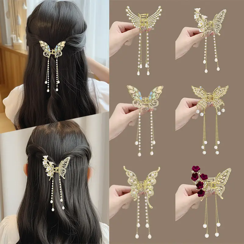 Elegant Butterfly Hair Clip with Tassel Pendant for Women - Image 8