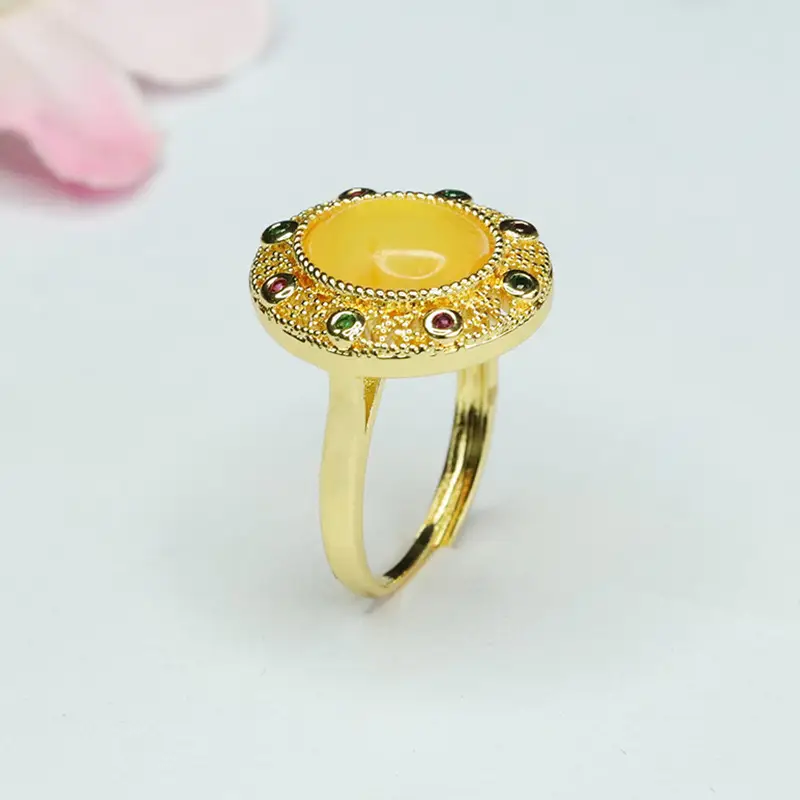 Guan Yu Natural Amber Ring with Red Stones — feature 8