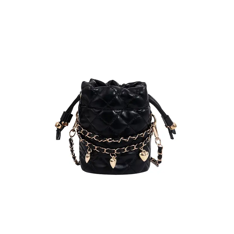 Purple Quilted Drawstring Shoulder Bag for Women