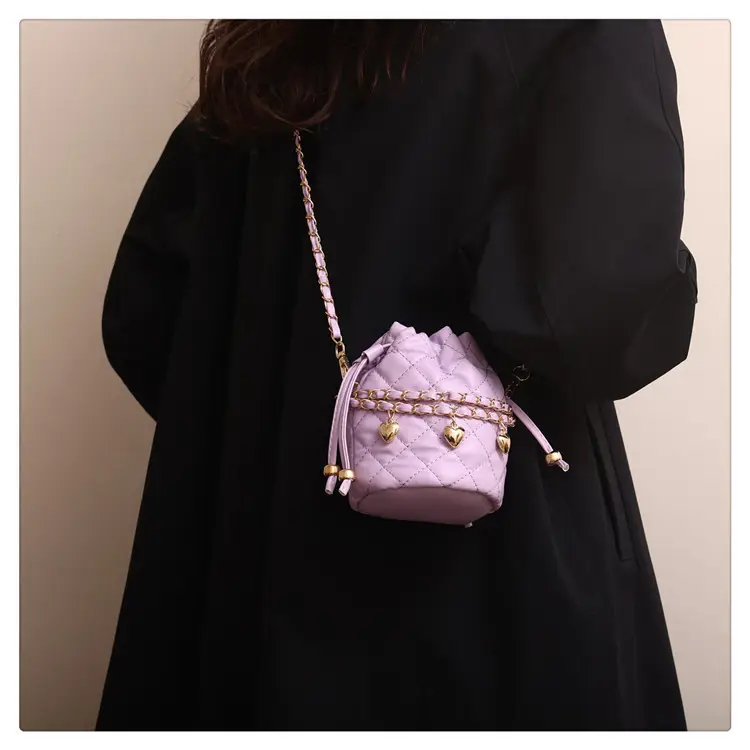 Purple Quilted Drawstring Shoulder Bag for Women — feature 11