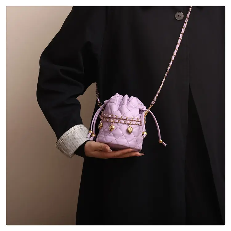 Purple Quilted Drawstring Shoulder Bag for Women — feature 12