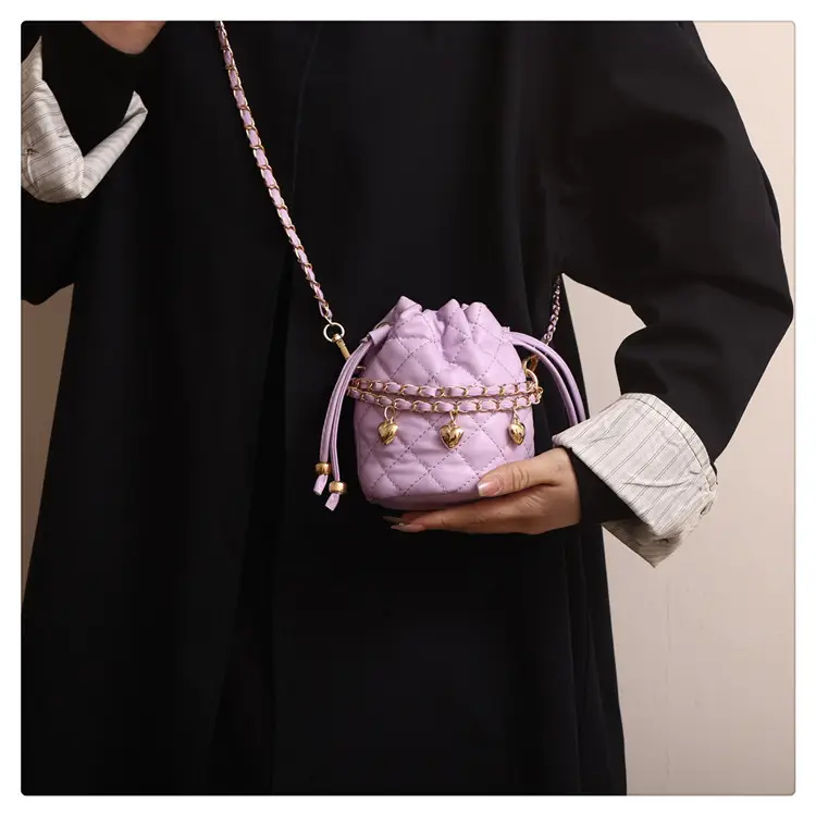 Purple Quilted Drawstring Shoulder Bag for Women — feature 13