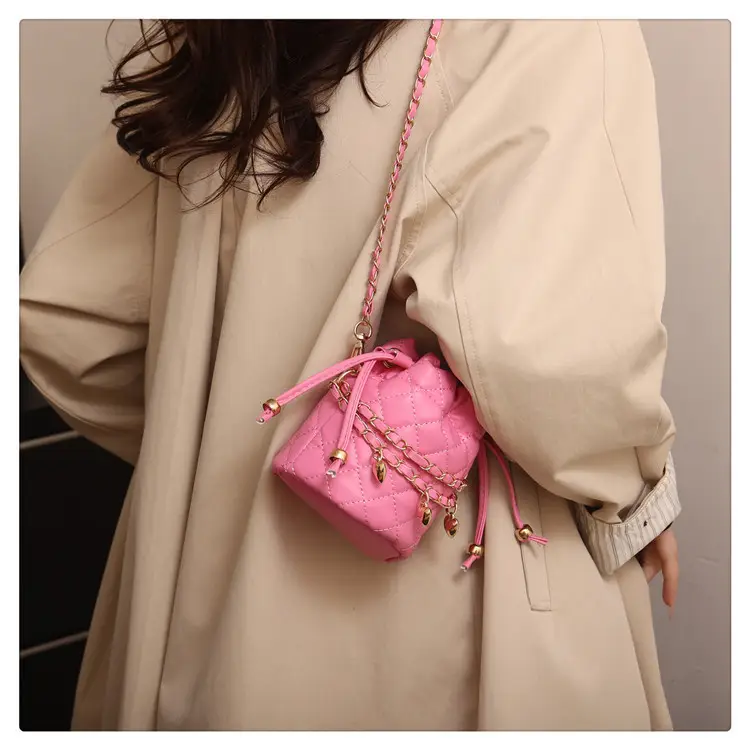 Purple Quilted Drawstring Shoulder Bag for Women — feature 24