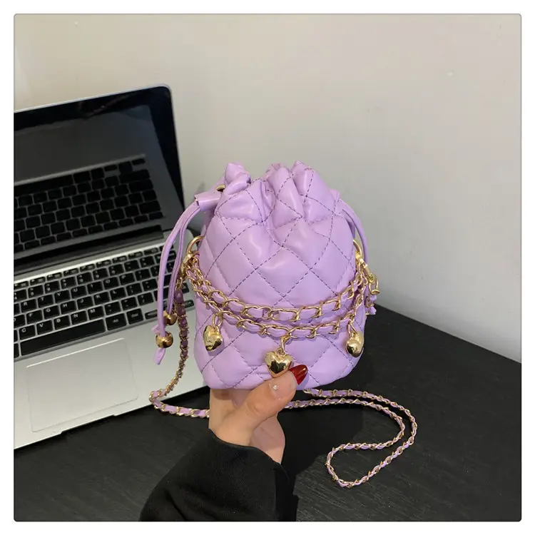 Purple Quilted Drawstring Shoulder Bag for Women — feature 30