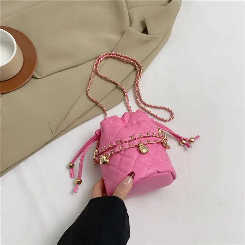 Purple Quilted Drawstring Shoulder Bag for Women