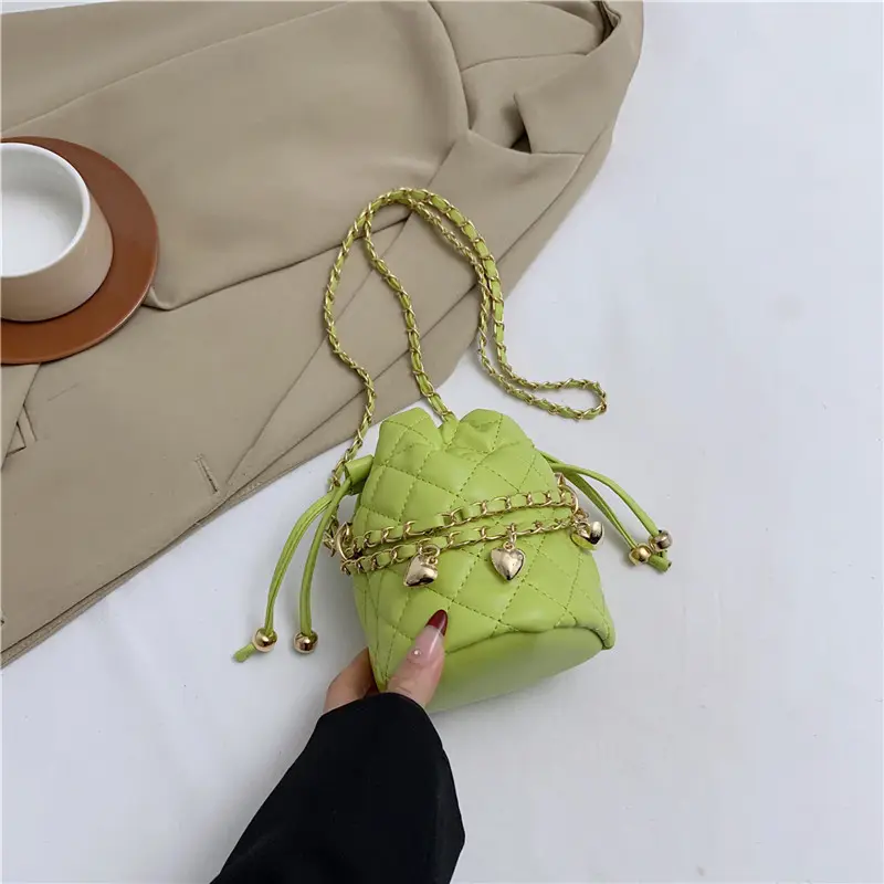 Purple Quilted Drawstring Shoulder Bag for Women